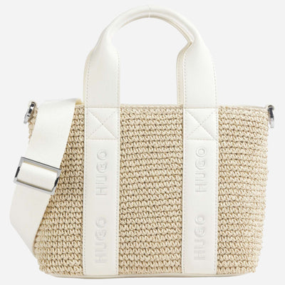 The BOSS Becky White Raffia Mini Tote Bag with Zip by BOSS.