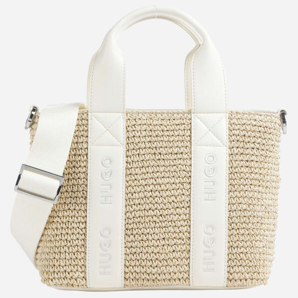 The BOSS Becky White Raffia Mini Tote Bag with Zip by BOSS.