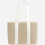 BOSS Becky White Raffia Tote Bag with Embossed Hugo Detailing