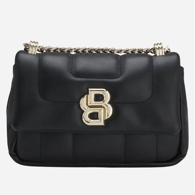 The Black Faux Leather Quilted Shoulder Bag with Double B Monogram by BOSS.