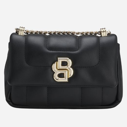 The Black Faux Leather Quilted Shoulder Bag with Double B Monogram by BOSS.