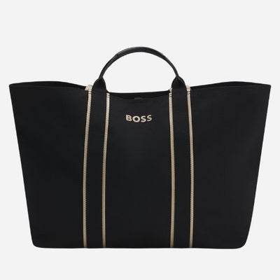 The Black and Beige Palmah Tote with Logo Straps by BOSS.