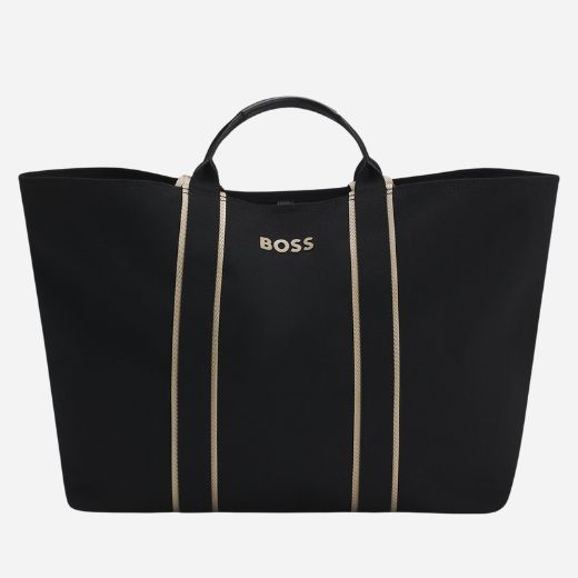 The Black and Beige Palmah Tote with Logo Straps by BOSS.