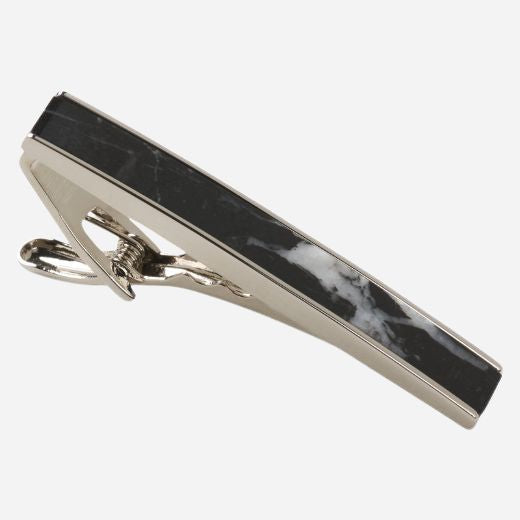The Brass Tie Clip with Black and White Marble Insert by BOSS.