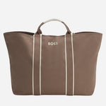 The Brown and Cream Palmah Tote with Logo Straps by BOSS.