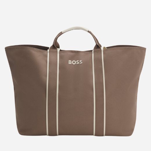 The Brown and Cream Palmah Tote with Logo Straps by BOSS.