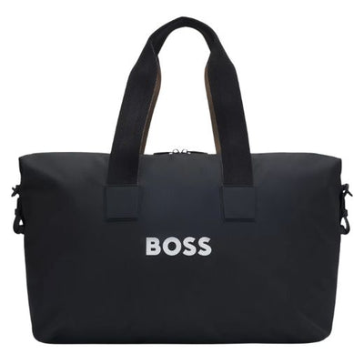 The Catch 3.0 Black Polyester Holdall with Signature Stripe Handles by BOSS.