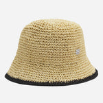 The BOSS Calantha RA Beige and Black Woven Bucket Hat with Metal Logo by BOSS.