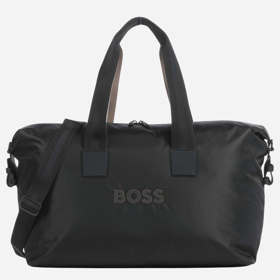 The BOSS Catch 3.0 Black Holdall with Large Raised Logo by BOSS.