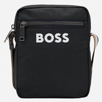 The BOSS Catch 3.0 Black NS Zip Top Cross Body Bag with Raised White Logo by BOSS.