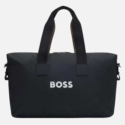 The Catch 3.0 Black Polyester Holdall with Signature Stripe Handles by BOSS.