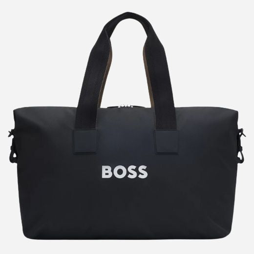The Catch 3.0 Black Polyester Holdall with Signature Stripe Handles by BOSS.