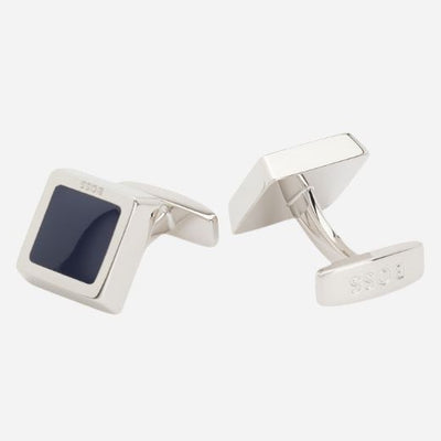 The Franzisko Square Brass Cufflinks with Navy Blue Enamel Insert by BOSS.