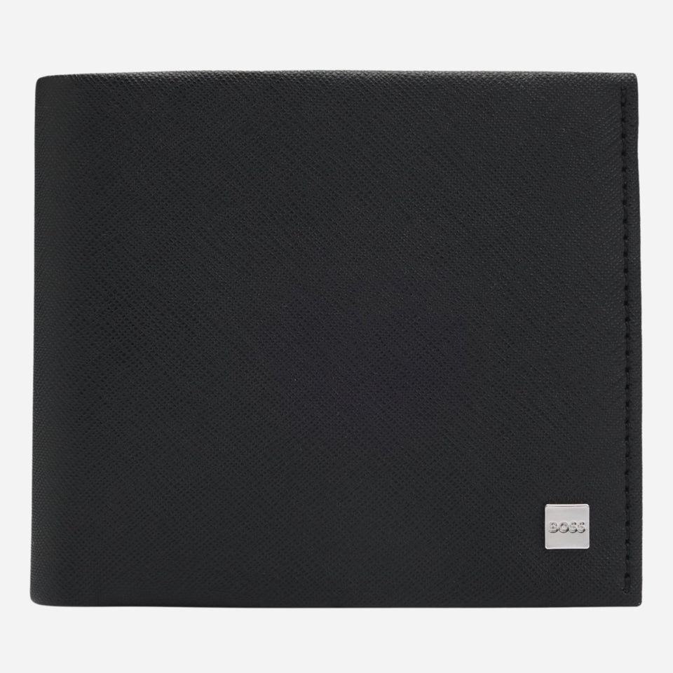 The BOSS GB Black Leather Logo-Plate-Trimmed Wallet and Key Ring Gift Set by BOSS.