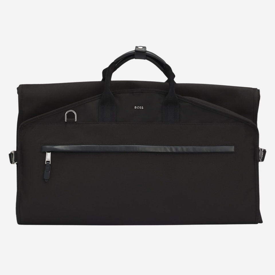 The BOSS Highway Black Garment Bag with Leather Trims by BOSS.