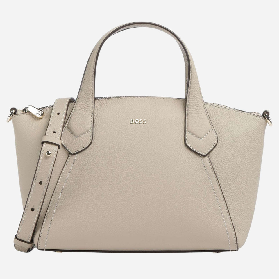 The BOSS Lenah Beige Zip Tote Bag with Metal Logo by BOSS.