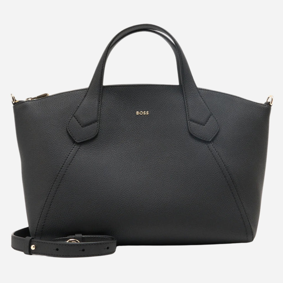 The BOSS Lenah Black Zip Tote Bag with Metal Logo by BOSS.