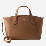 The BOSS Lenah Brown Zip Tote Bag with Metal Logo by BOSS.