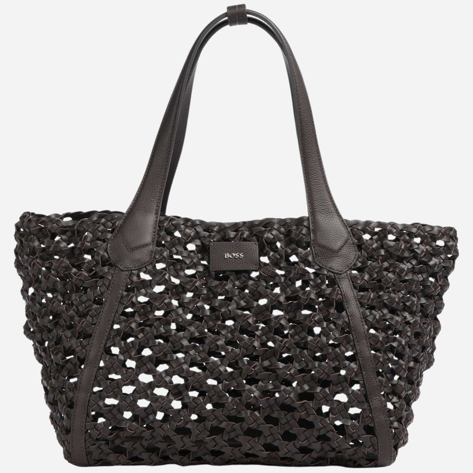 The BOSS Lenah Dark Brown Tote Bag with Zipped Pouch by BOSS.