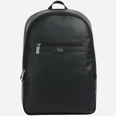 The BOSS Lewys Black Backpack with Metal Logo and Signature Three Stripes by BOSS.