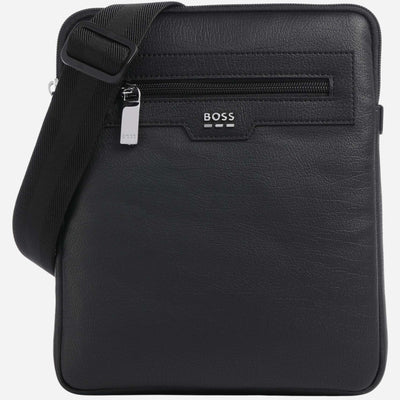 The BOSS Lewys Black Envelope Bag with Metal Logo and Signature Three Stripes by BOSS.