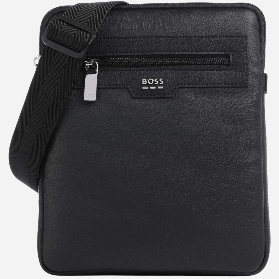 The BOSS Lewys Black Envelope Bag with Metal Logo and Signature Three Stripes by BOSS.