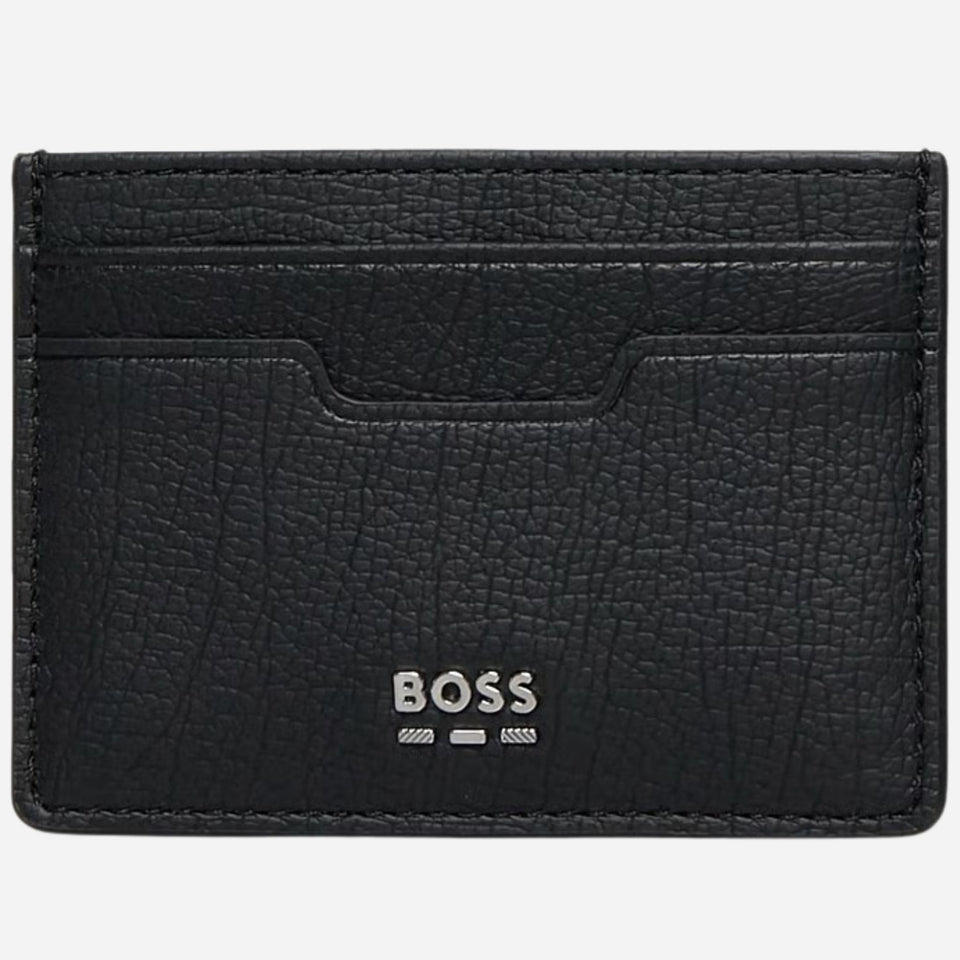 The BOSS Lewys Black Faux Leather 4CC Card Holder with Metal Logo by BOSS.