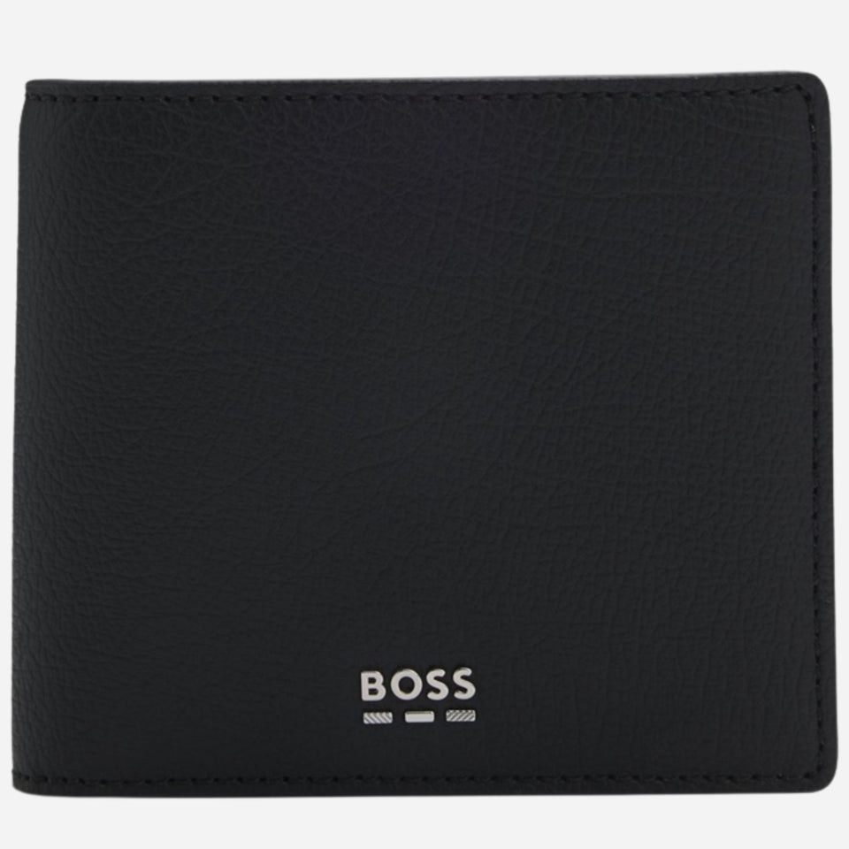 The BOSS Lewys Black Faux Leather 8CC Bifold Wallet with Metal Logo by BOSS.