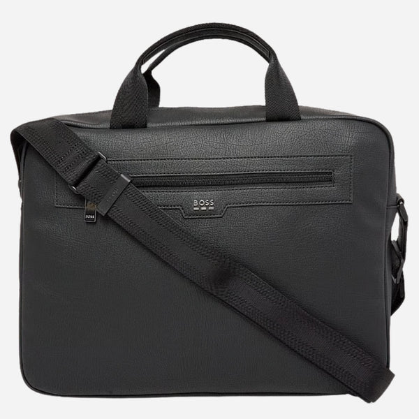 The BOSS Lewys Black Faux Leather Zip Document Case with Metal Logo by BOSS.
