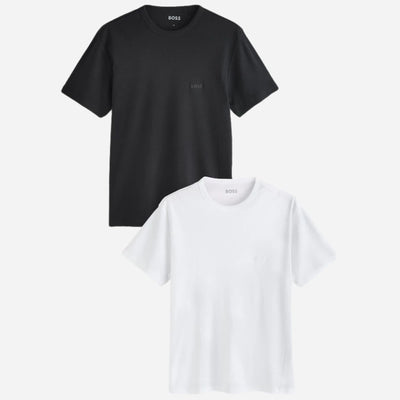 The BOSS Men's Black and White Cotton Classic Rib Crew Neck T-Shirt 2-Pack by BOSS.