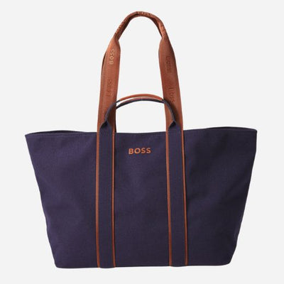The Navy Blue and Copper Palmah Tote with Logo Straps by BOSS.