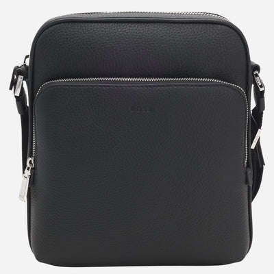 The BOSS New Crosstown NS Reporter Bag in Natural-Grain Black Leather with Zip by BOSS.