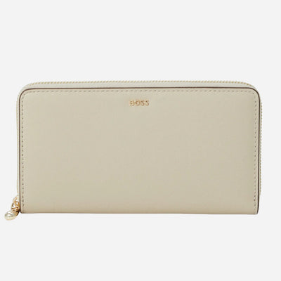 The Numah Beige Leather 12CC Zip Around Purse by BOSS.