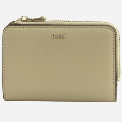 The Numah Beige Leather 8CC Wallet by BOSS.