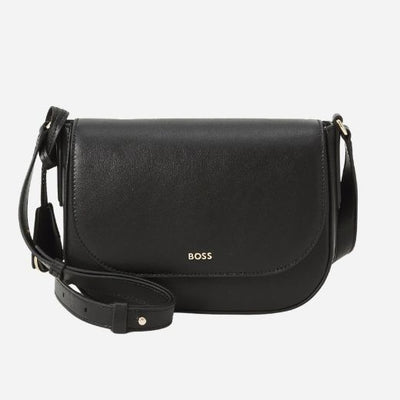 The Numah Black Leather Cross Body Saddle Bag with Double B Keyring by BOSS.