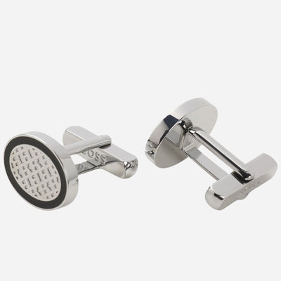 The BOSS Oval Black and Silver Monogram Oval Cufflinks by BOSS.