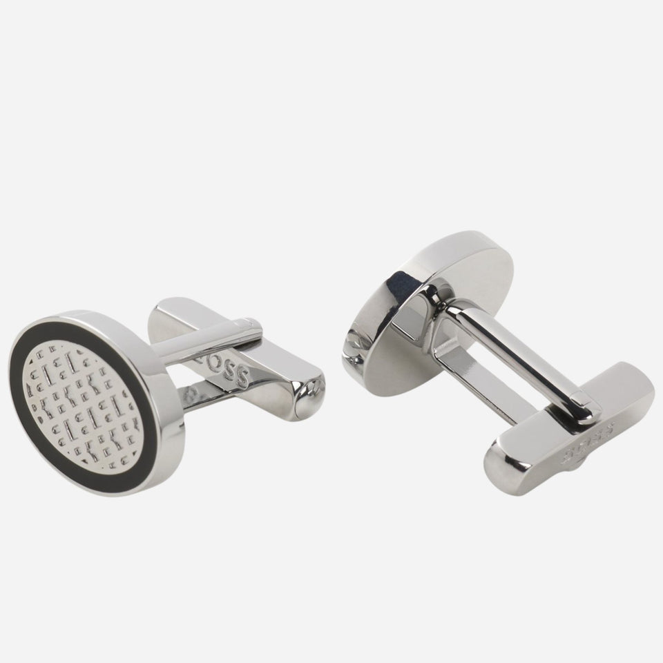 The BOSS Oval Black and Silver Monogram Oval Cufflinks by BOSS.