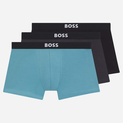 The BOSS Pack of 3 BOSS ONE Stretch Cotton Trunks with Black Waistbands by BOSS.