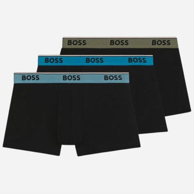 The BOSS Pack of 3 Black Stretch Cotton Trunks with Signature Stripe Waistbands by BOSS.