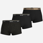 The BOSS Power Cotton Stretch Black Boxer Shorts with Monogram Pattern by BOSS.