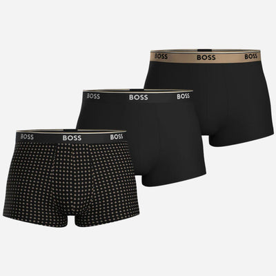 The BOSS Power Cotton Stretch Black Boxer Shorts with Monogram Pattern by BOSS.