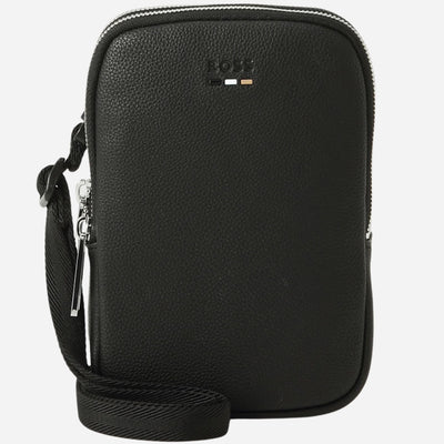 The BOSS Ray Black Faux Leather Neck Clutch Bag N with Logo and Signature Three Stripes by BOSS.