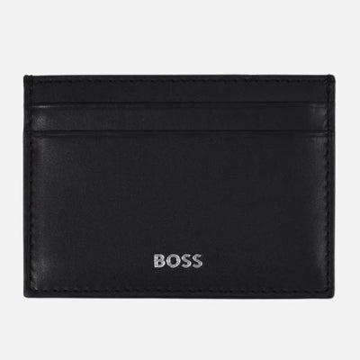 The Randy 4CC Black Card Holder with Embossed Silver Logo by BOSS.