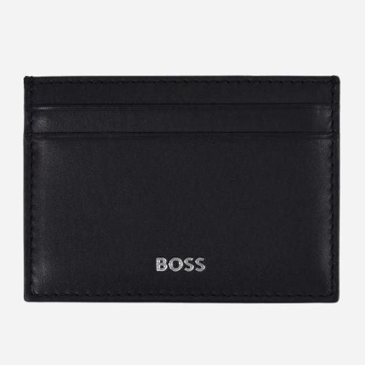 The Randy 4CC Black Card Holder with Embossed Silver Logo by BOSS.
