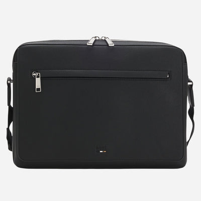 The Ray Black Faux Leather Flapover Messenger Bag with Three Stripe Detail by BOSS.