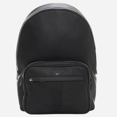 The Ray MS Black Backpack with Three Stripe and Patterned Detail by BOSS.