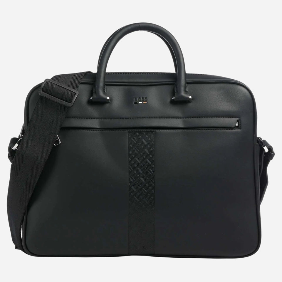 The Ray MS Black Faux Leather Document Case with Pattern Detail by BOSS.