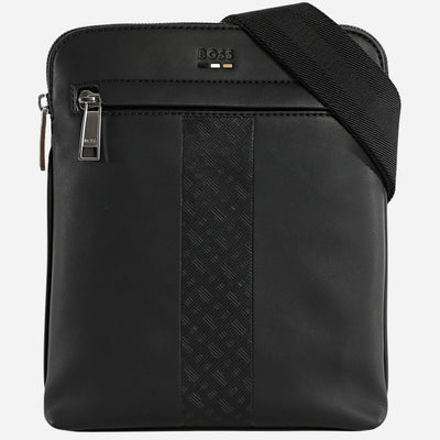The Ray MS Black Faux Leather Zip Top Envelope Bag with Pattern Detail by BOSS.