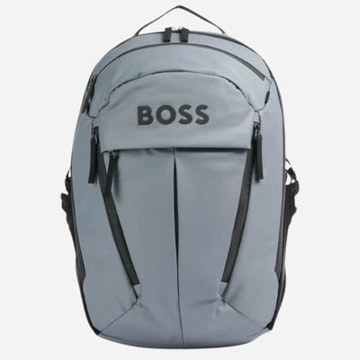 The Stormy Platinum Grey Polyester Backpack with BOSS Logo by BOSS.