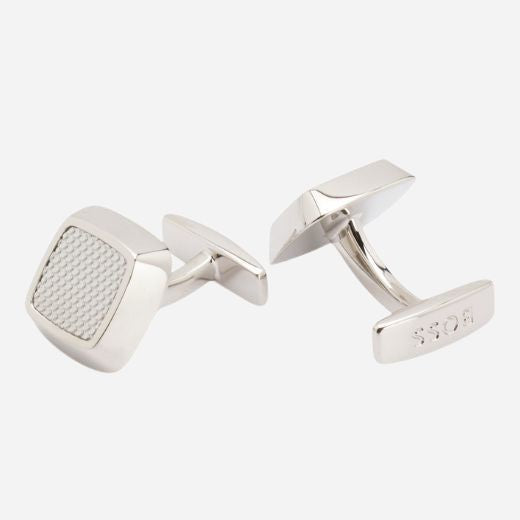 The Square Brass Cufflinks with Textured Stainless Steel Insert by BOSS.